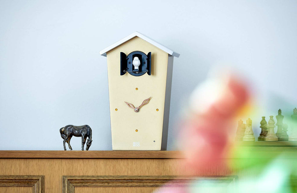 KOOKOO BirdHouse modern cuckoo clock, modern design wall clock with cuckoo or 12 natural bird voices (field recordings)