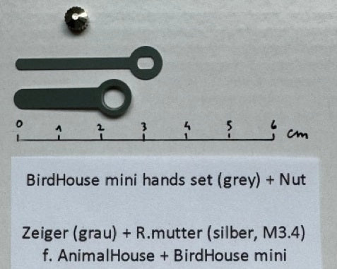 hands set grey: hour+minute w. knurled nut for BirdHouse mini and AnimalHouse