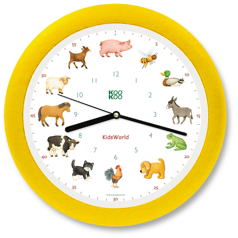 KOOKOO KidsWorld clocks for kids, with 12 farm animal voices (original field recordings)