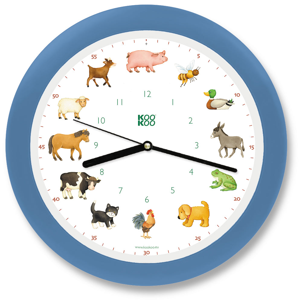 KOOKOO KidsWorld clocks for kids, with 12 farm animal voices (original field recordings)