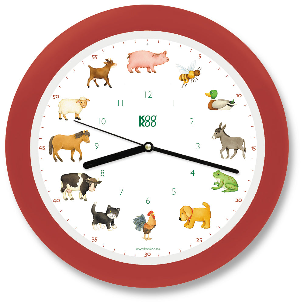 KOOKOO KidsWorld clocks for kids, with 12 farm animal voices (original field recordings)