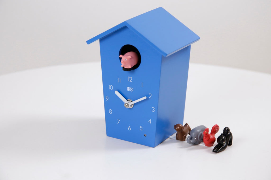 KOOKOO AnimalHouse modern cuckoo clock, with 5 farm animals, field recordings from nature