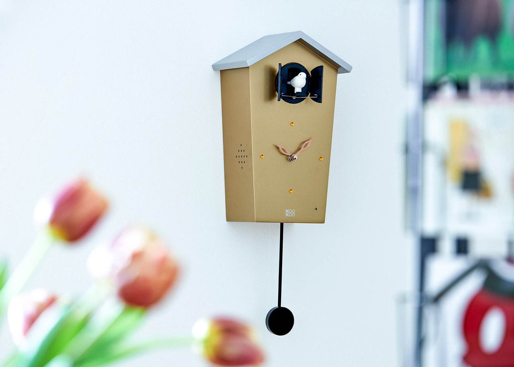 KOOKOO BirdHouse modern cuckoo clock, modern design wall clock with cuckoo or 12 natural bird voices (field recordings)