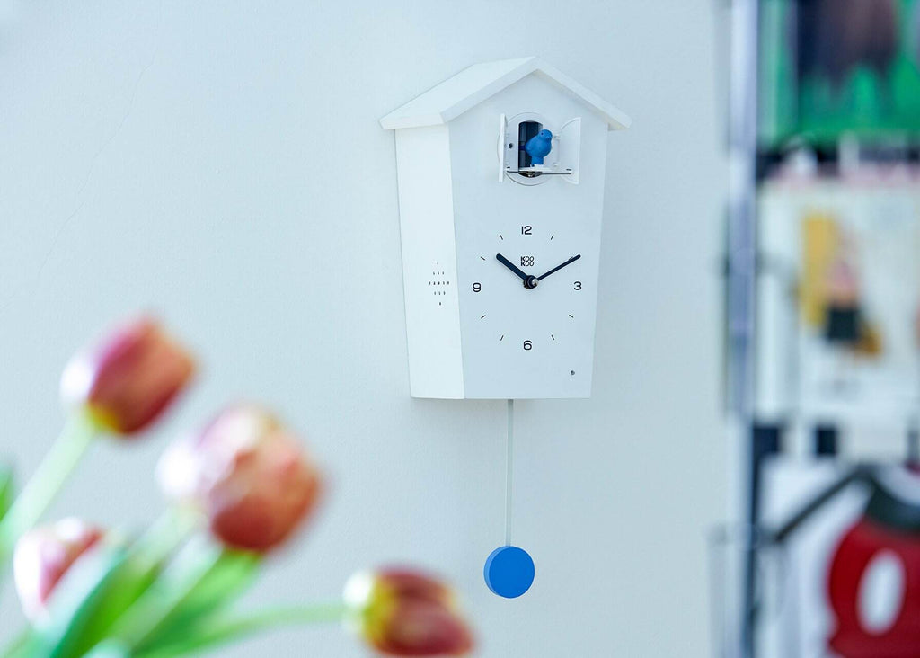 KOOKOO BirdHouse modern cuckoo clock, modern design wall clock with cuckoo or 12 natural bird voices (field recordings)