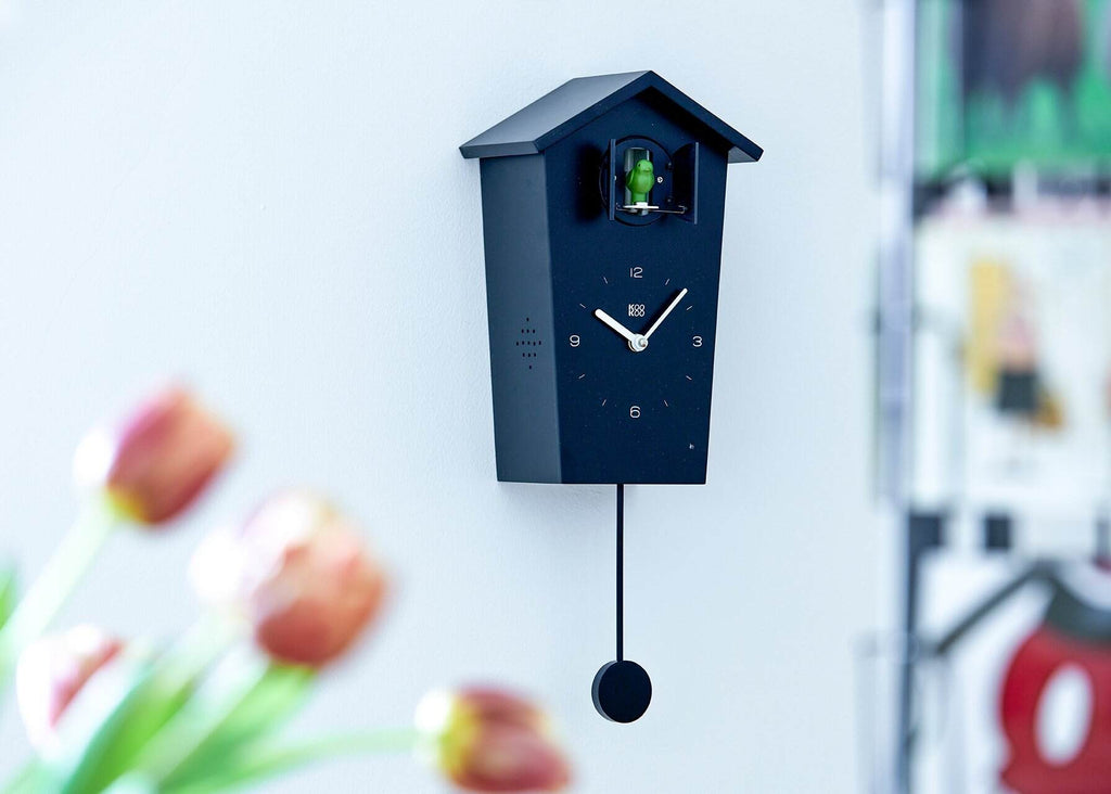 KOOKOO BirdHouse modern cuckoo clock, modern design wall clock with cuckoo or 12 natural bird voices (field recordings)