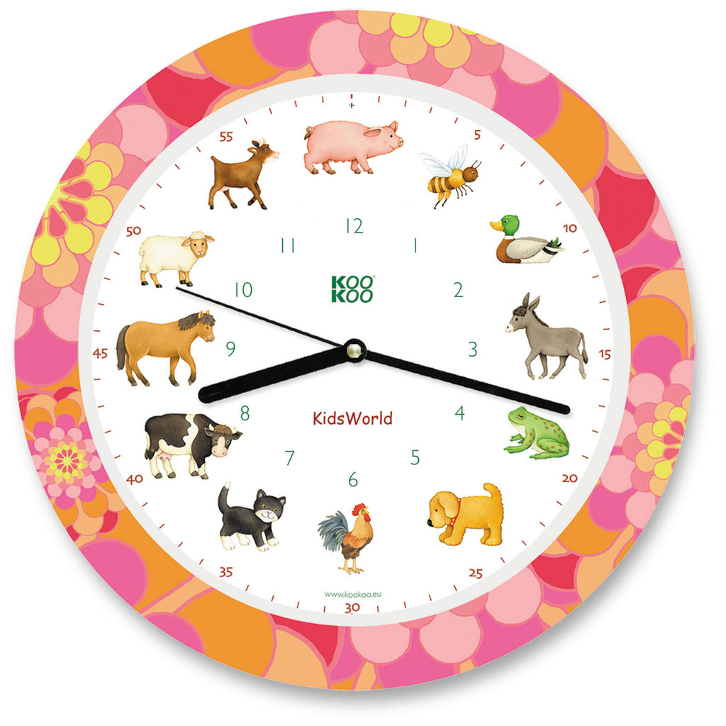 KOOKOO KidsWorld clocks for kids, with 12 farm animal voices (original field recordings)