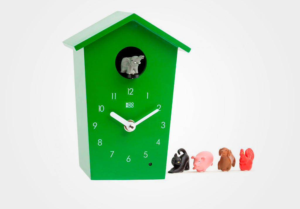 KOOKOO AnimalHouse modern cuckoo clock, with 5 farm animals, field recordings from nature