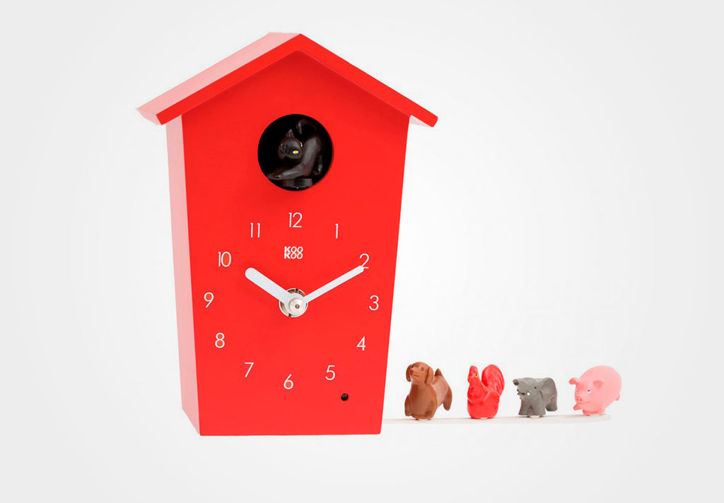 KOOKOO AnimalHouse modern cuckoo clock, with 5 farm animals, field recordings from nature