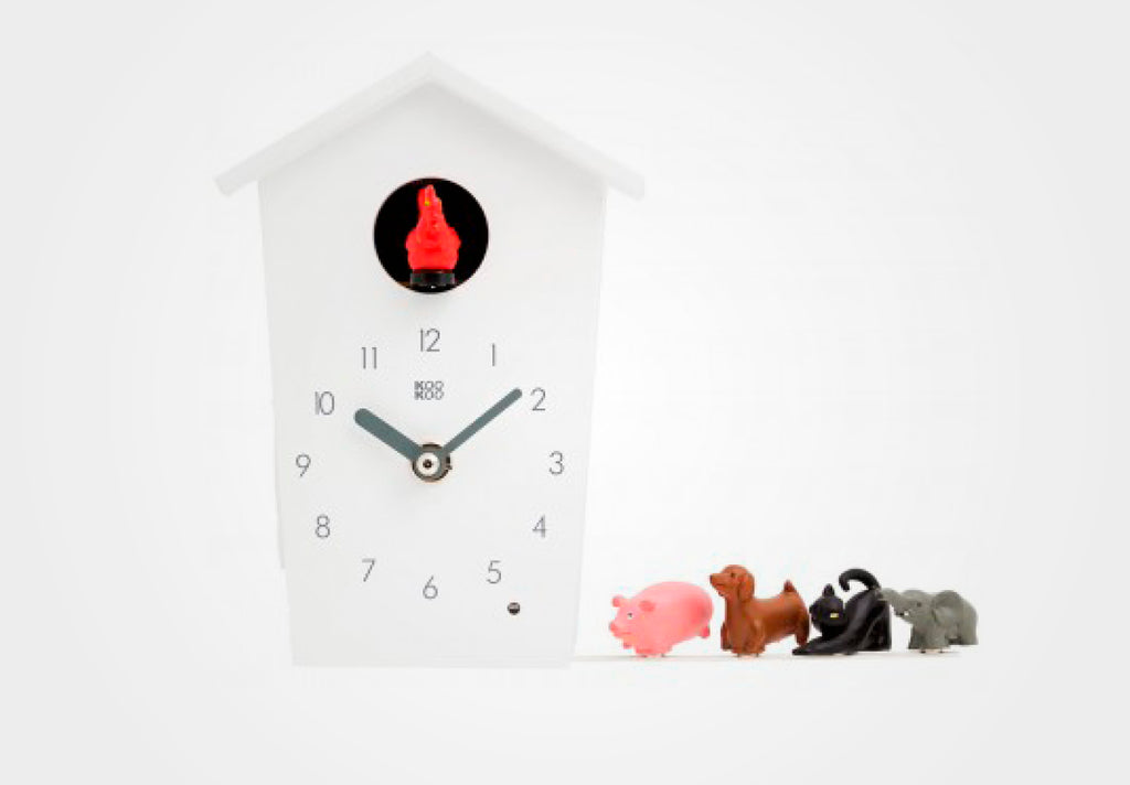 KOOKOO AnimalHouse modern cuckoo clock, with 5 farm animals, field recordings from nature